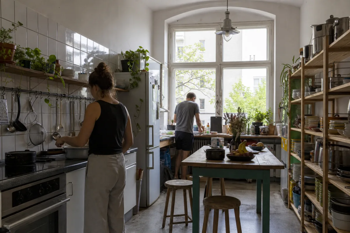Gästkök på hostel i Kreuzberg, Berlin