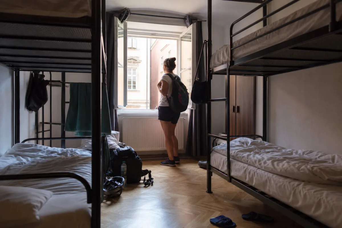 Sovsal på hostel i gamla stan i Prag