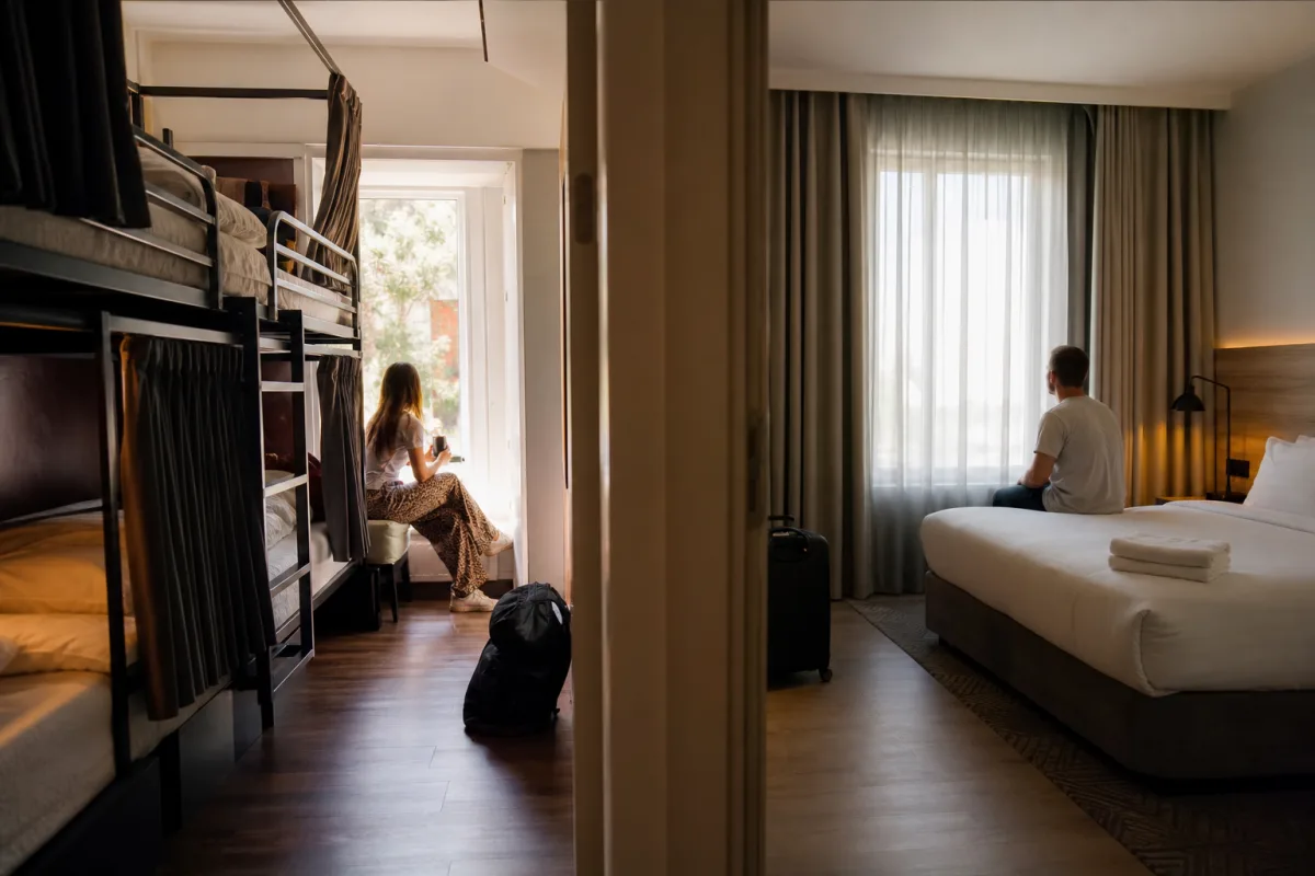 Sovsal och hotellrum sida vid sida, jämförelse