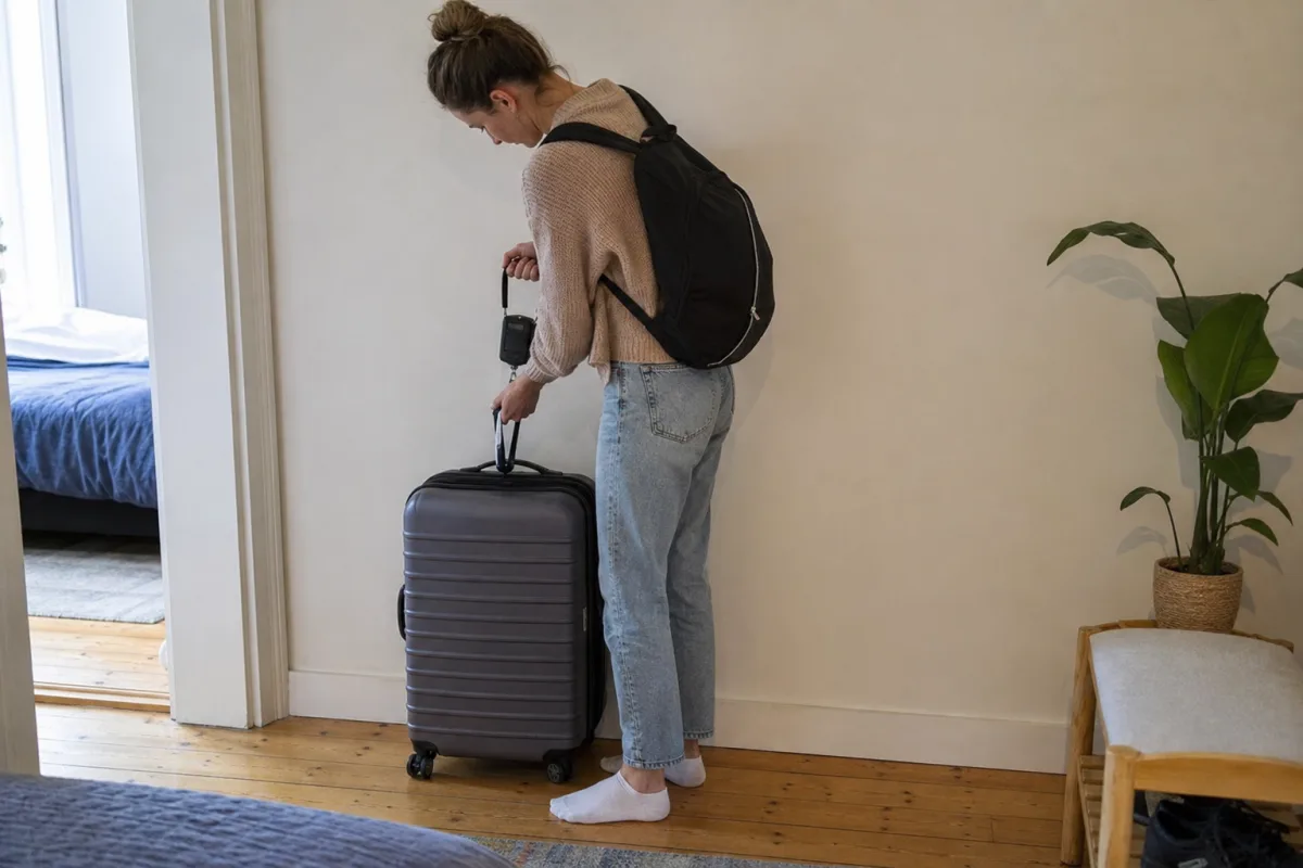 Incheckat bagage vägs på en resevåg innan avresa